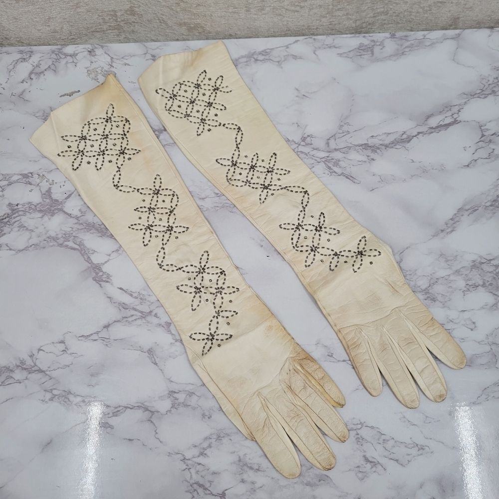 Neiman Marcus French Vintage Capretto Kidd Leather Oprea Long Evening Gloves